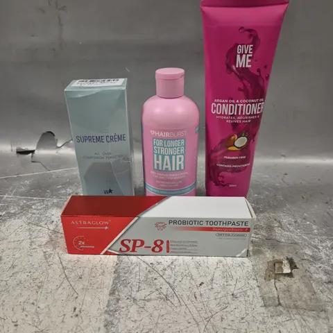 APPROXIMATELY 20 HEALTH AND BEAUTY PRODUCTS TO INCLUDE HAIRBURST CONDITIONER, SP-8 PROBIOTIC TOOTHPASTE AND GIVE ME CONDITIONER