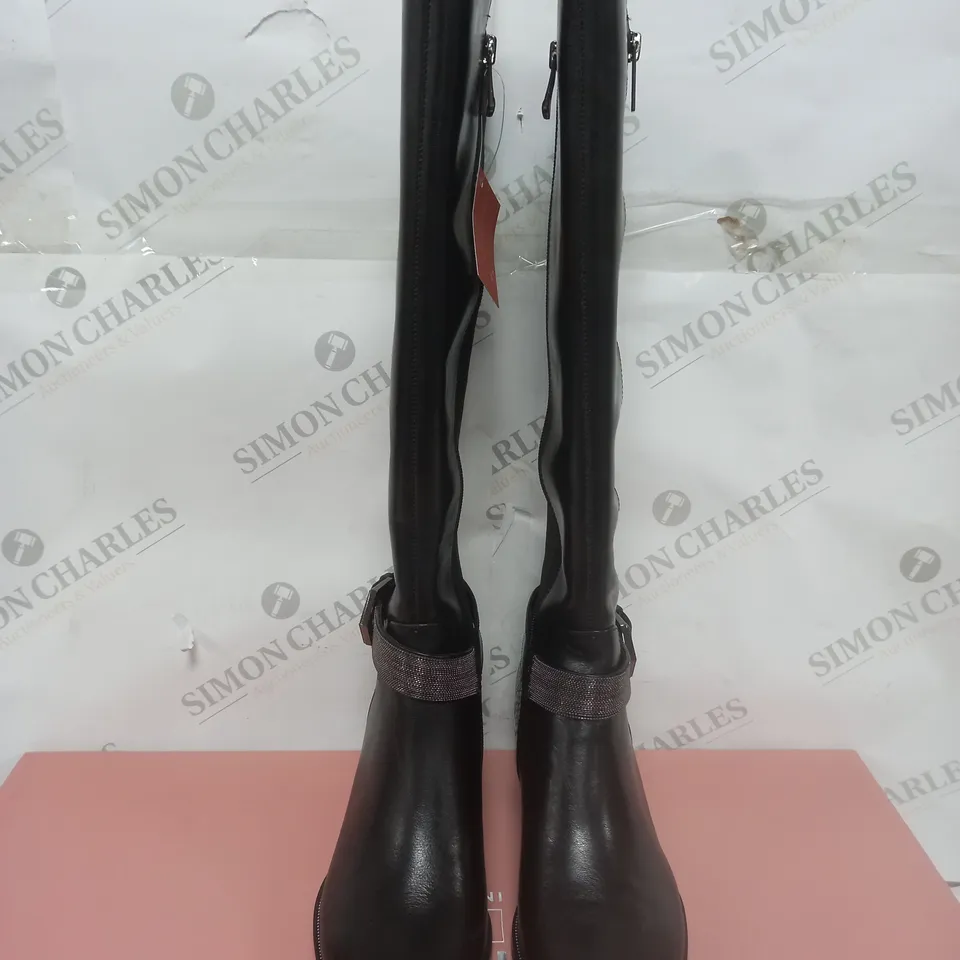BOXED MODA IN PELLE TAMARRA BLACK LEATHER KNEE HIGH BOOTS SIZE 5