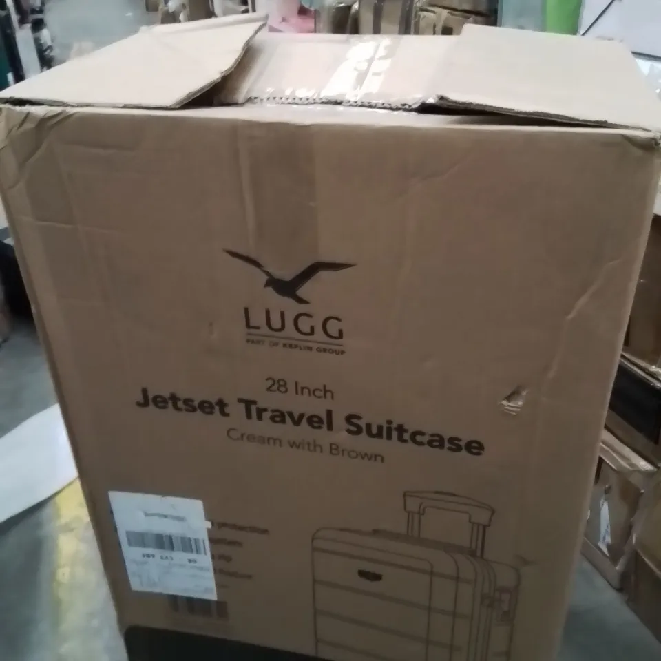 BOXED LUGG 28INCH JETSET TRAVEL SUITCASE CREAM AND BROWN 