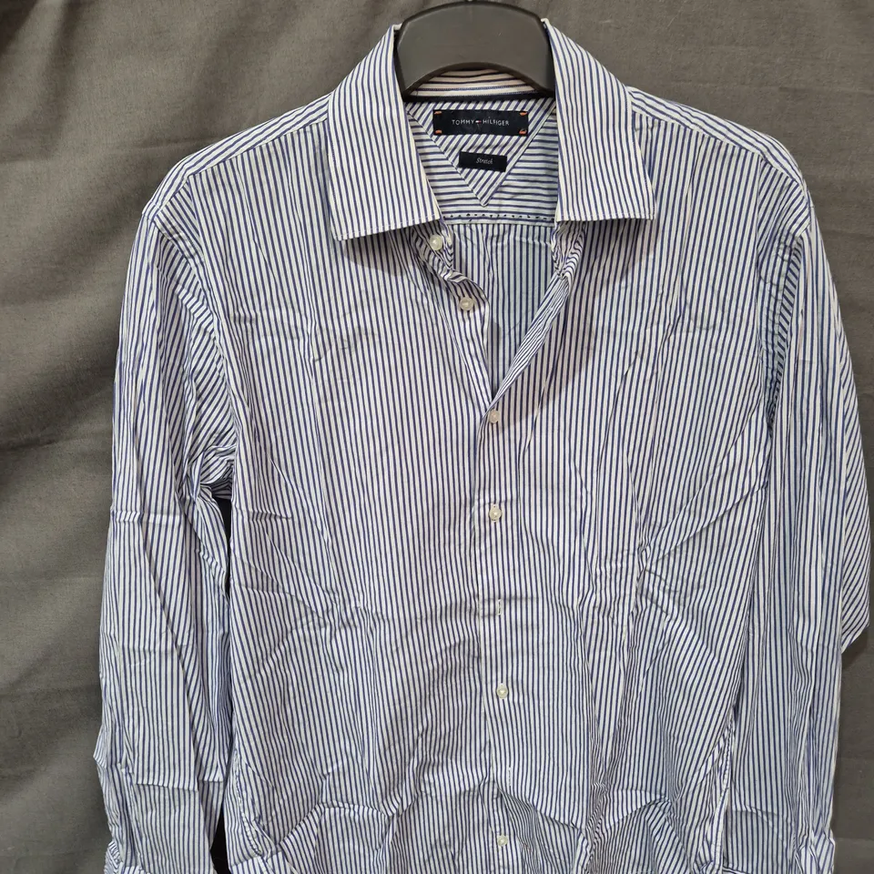 TOMMY HILFIGER STRIPED SHIRT – MEN'S, BLUE & WHITE - SIZE XL 