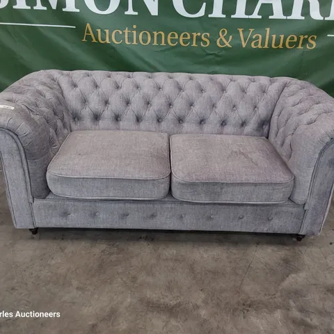 DESIGNER TWO SEATER CHESTERFIELD SOFA GREY FABRIC