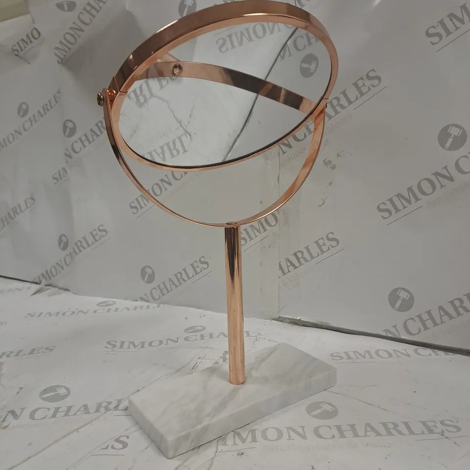 ROSE GOLD MIRROR WITH MARBLED STAND 