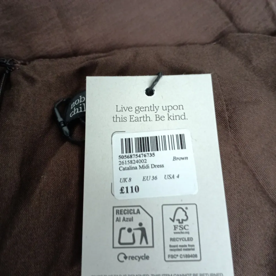 NOBODY'S CHILD CATALINA MIDI DRESS – BROWN, UK 8 (EU 36, USA 4)