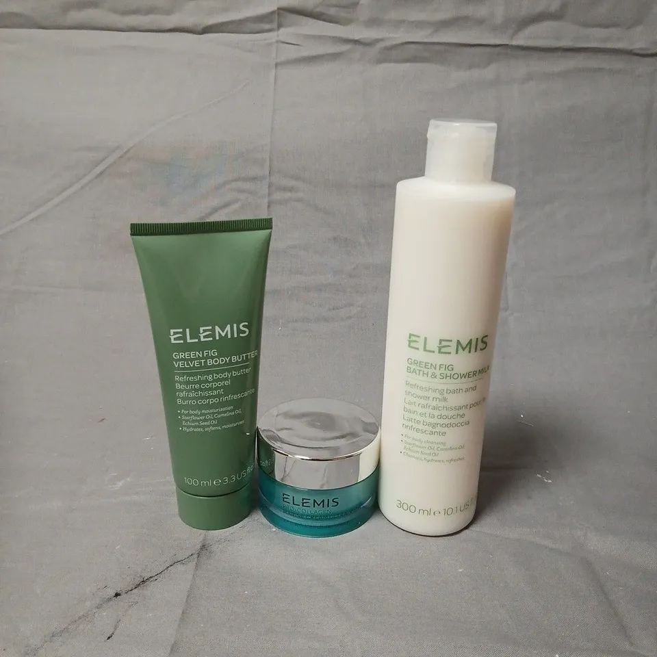 ELEMIS SKINCARE TRIO: GREEN FIG VELVET BODY BUTTER, PRO-COLLAGEN MARINE CREAM, AND GREEN FIG BATH & SHOWER MILK