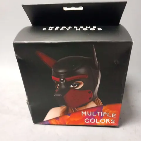 BOXED NEOPRENE LUV SEX COSPLAY MEDIUM RED AND BLACK MASK