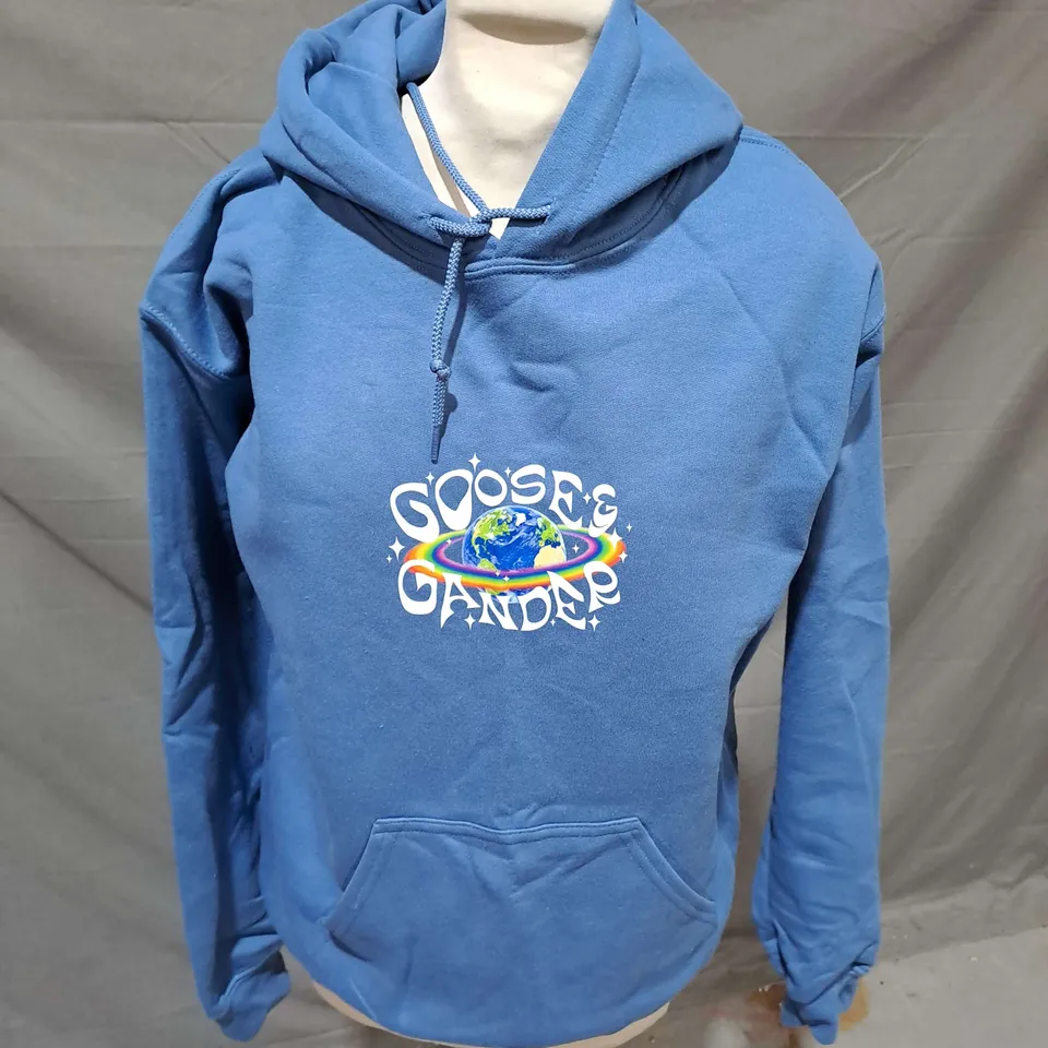 GOOSE & GANDER PRINTED HOODIE IN BLUE SIZE S