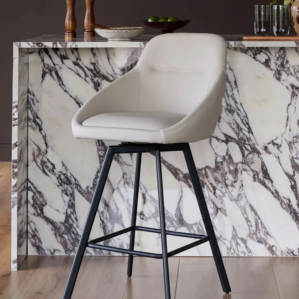 BOXED DANETTI CLEO LIGHT GREY FAUX LEATHER SWIVEL BAR STOOL