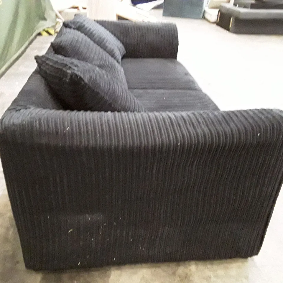 QUALITY DESIGNER 3 SEATER SOFA - BLACK CORDUROY FABRIC 