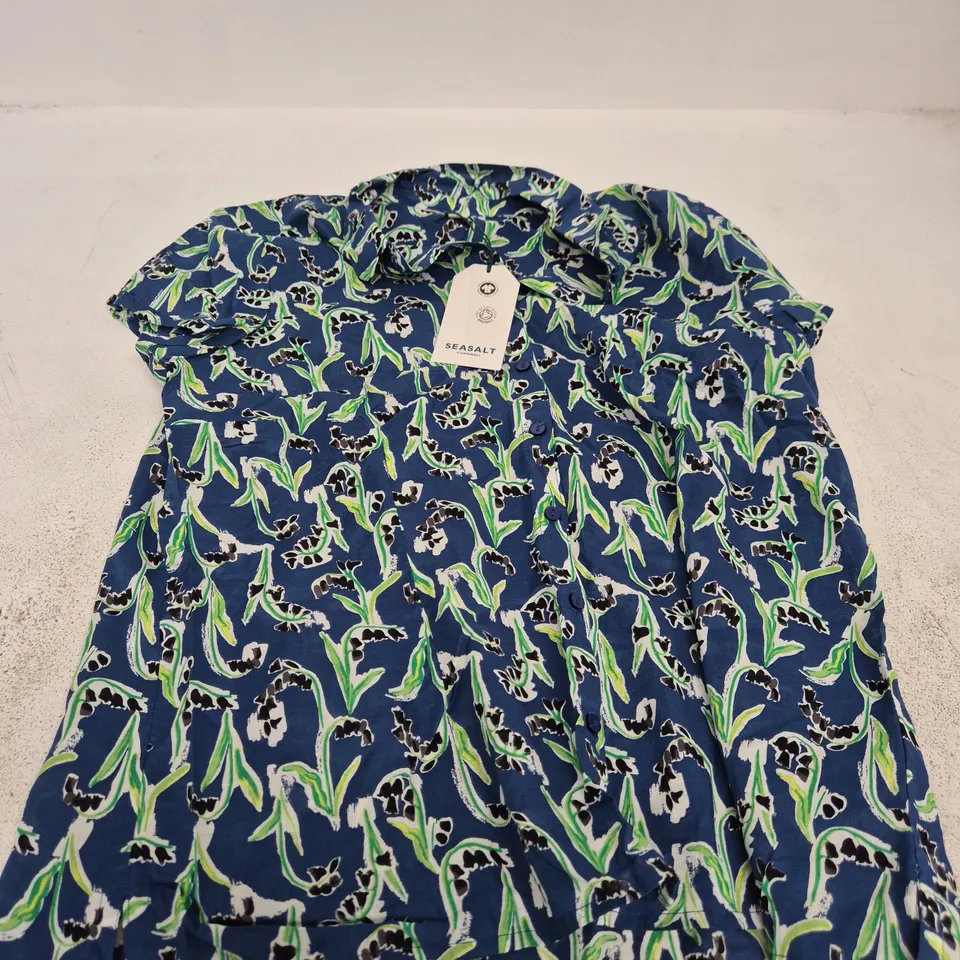 SEASALT CORNWALL RUSHMAKER SHIRT - BLUE FLORAL PRINT, UK 14