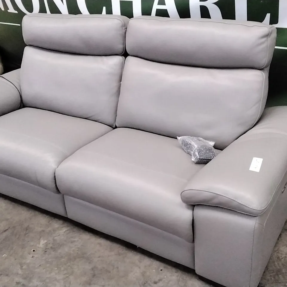 QUALITY ITALIAN DESIGNER MERRY DUE 3 SEATER POWER RECLINER SOFA IN ELEPHANT GREY LEATHER
