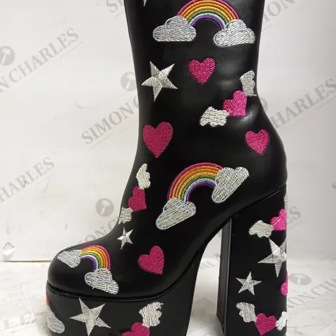 KOI VEGAN EMBROIDERED RAINBOW DESIGN PLATFORM BOOTS UK SIZE 3