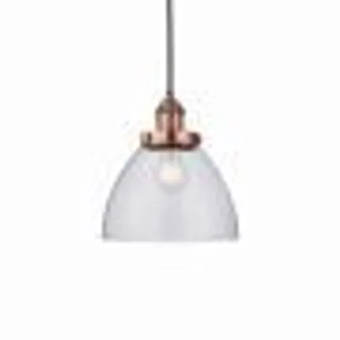 BOXED ENDON HANSEN PENDANT IN AGED COPPER PLATE FINISH & CLEAR GLASS SHADE (76332)