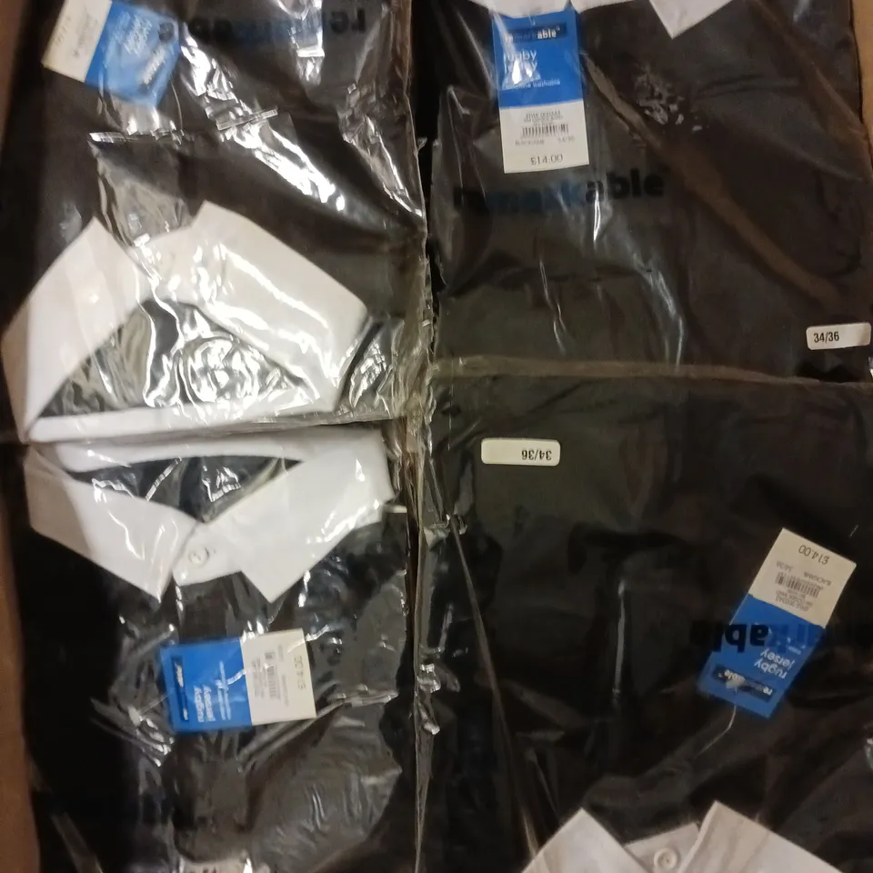 APPROXIMATELY 35 UWIN RUGBY JERSEYS IN BLACK/AMBER - 34/36