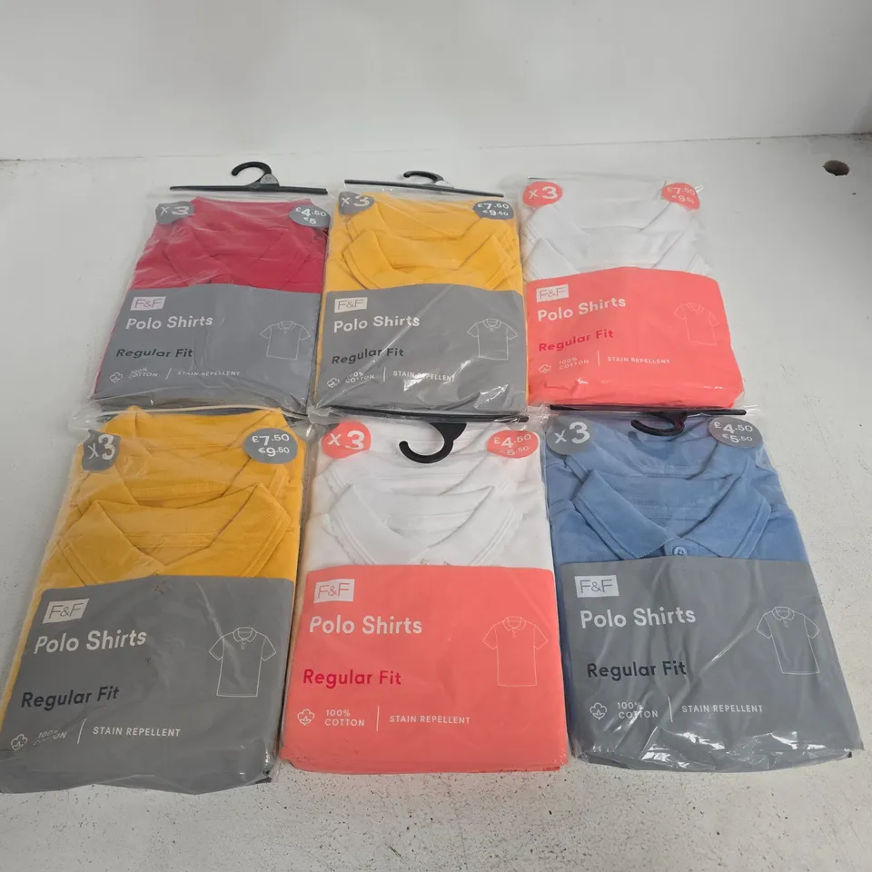 LOT OF 16 3-PACKS OF KIDS POLO SHIRTS IN VARIOUS COLOURS - UNCHECKED SIZES