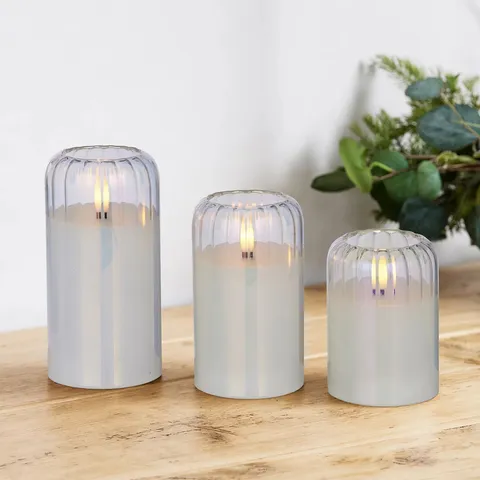 HOME STORIES SET OF 3 FLICKERING WAX REMOTE CANDLES 12/15/17CM