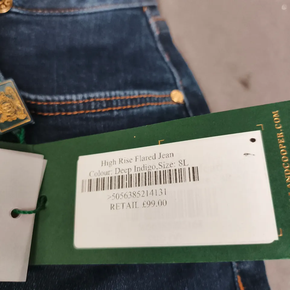 HOLLAND COOPER WOMEN'S HIGH RISE FLARED JEANS – UK SIZE 8L, DEEP INDIGO