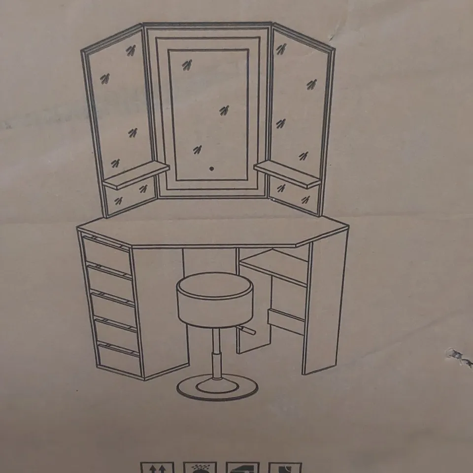 BRAND NEW BOXED DESIGNER CORNER DRESSING TABLE WITH STOOL - WHITE (3 BOXES)