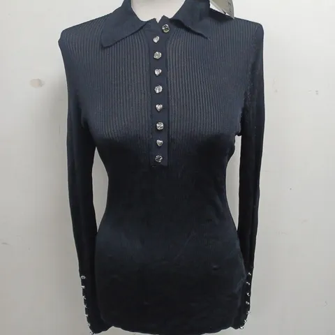 H&M BUTTON DETAILED LONG SLEEVE SHIRT IN BLACK - EUR M