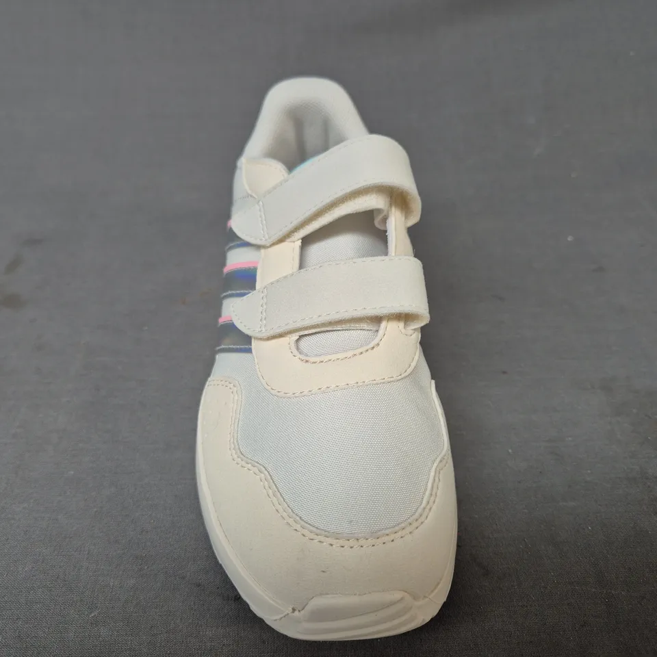 BOXED PAIR OF ADIDAS RUN 60S KID'S SHOES IN CREAM/MULTICOLOUR UK SIZE 1