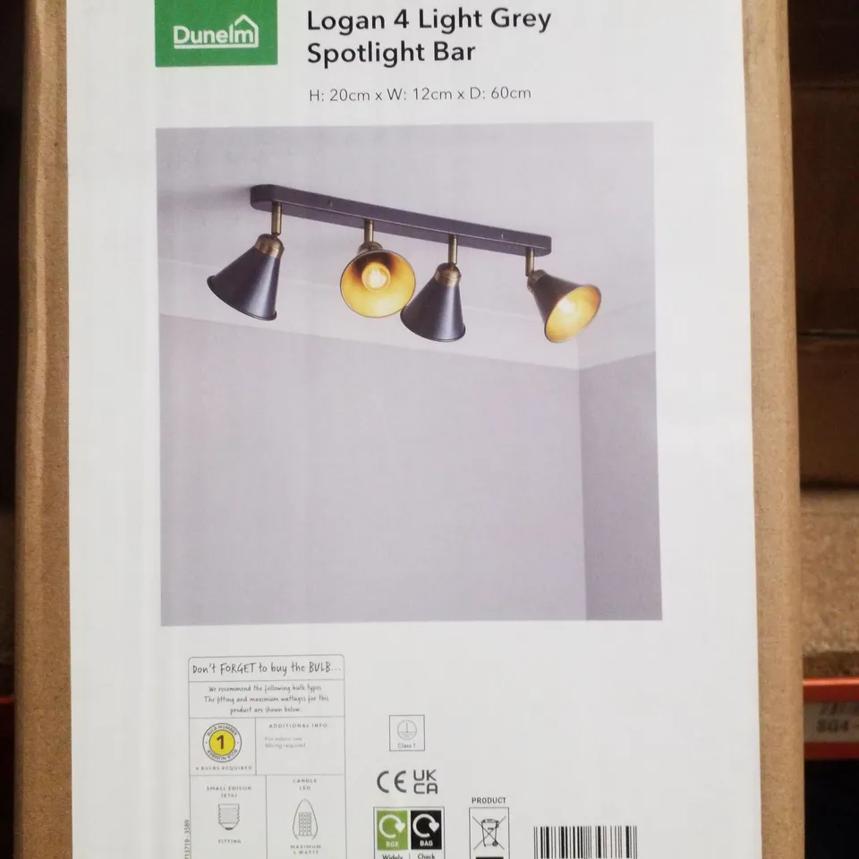 BOXED DUNELM LOGAN 4 LIGHT GREY SPOTLIGHT BAR