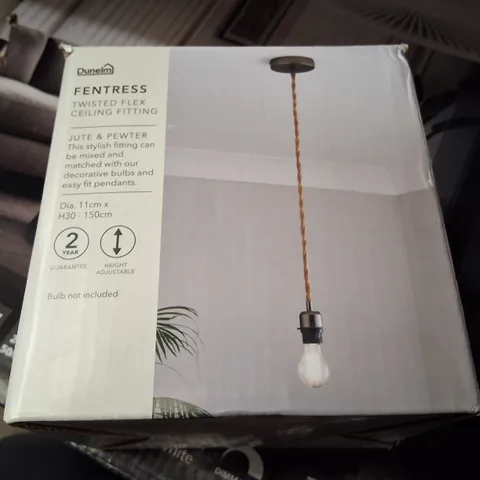 BOXED UNELM FENTRESS TWISTED FLEX CEILING FITTING – PENDANT LIGHT (JUTE & PEWTER)