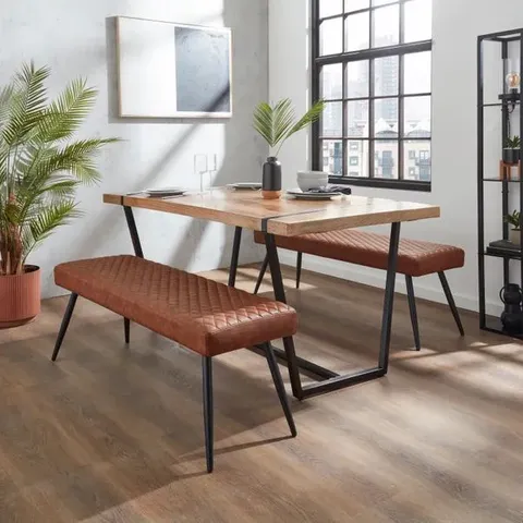 BOXED MONTREAL 2 SEATER DINING BENCH, FAUX LEATHER, 135cm - TAN (1 BOX)