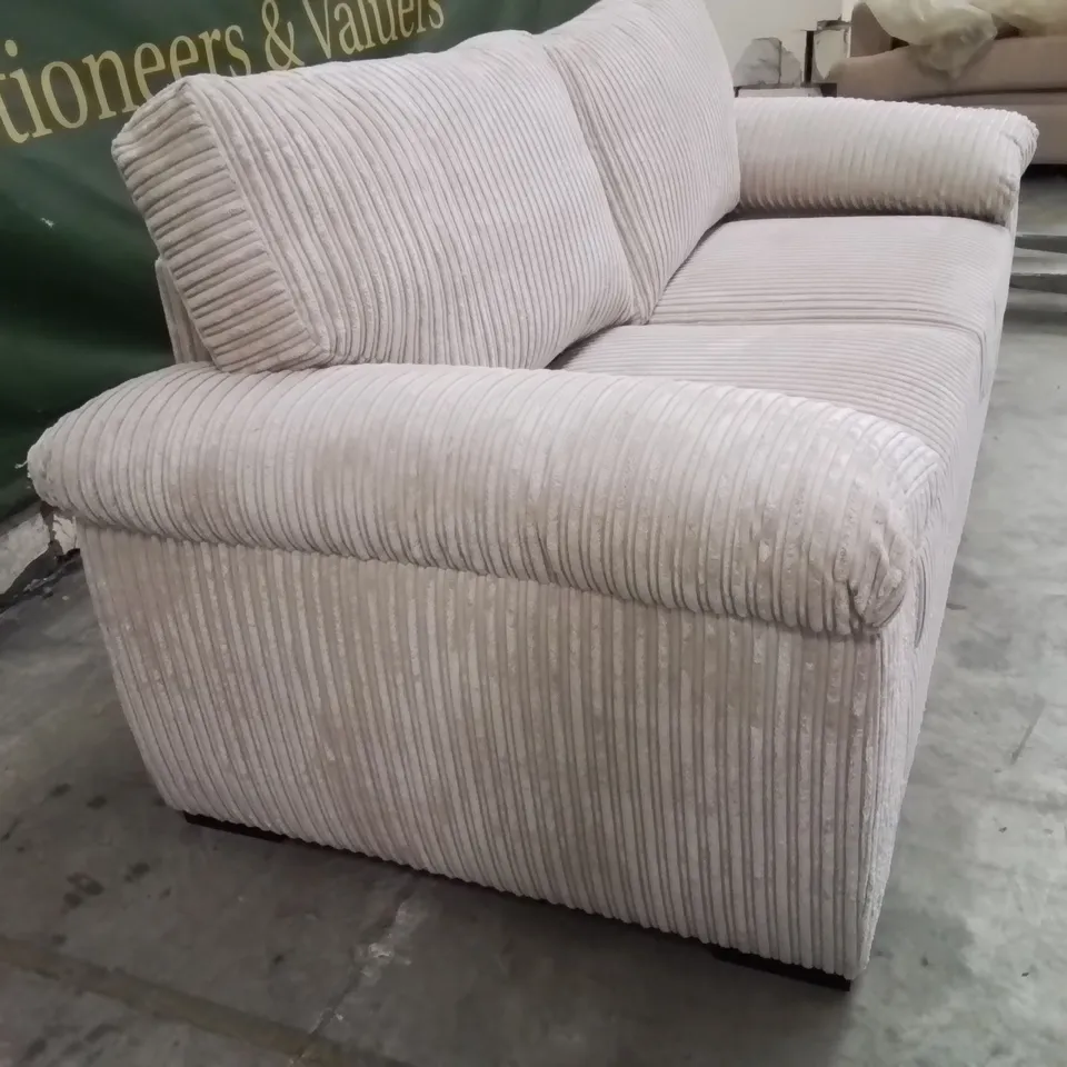 QUALITY DESIGNER CORDUROY FABRIC UPHOLSTERED CREAM SOFA