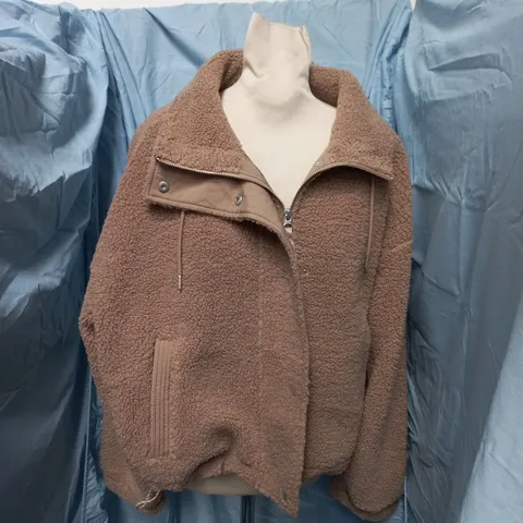 THE WHITE COMPANY BORG ZIP THROUGH JACKET – BROWN, SIZE L