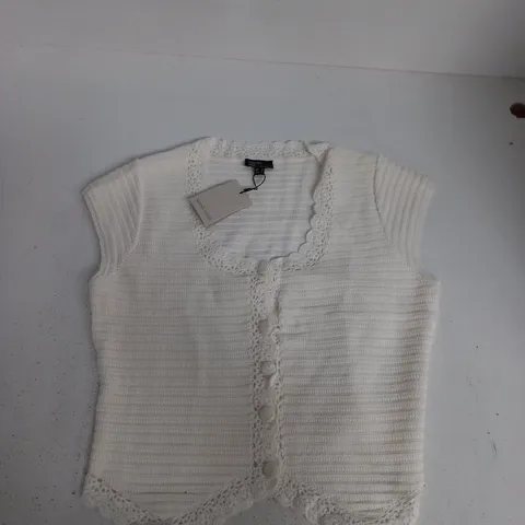 NOBODYS CHILD CROCHET TRIM CARDI IN WHITE - UK MEDIUM