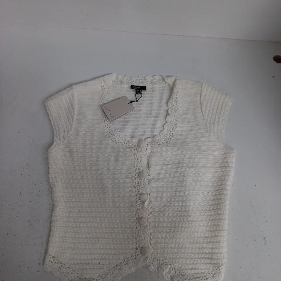 NOBODYS CHILD CROCHET TRIM CARDI IN WHITE - UK MEDIUM