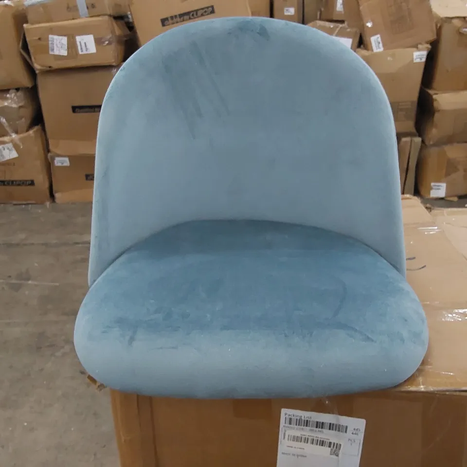 BOXED 2 LIGHT BLUE SUEDE CHAIRS (1 BOX)