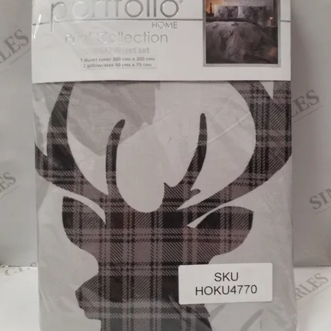 BRAND NEW PORTFOLIO TARTAN STAG DOUBLE 200×220CM DUVET SET - GREY