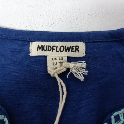 MUDFLOWER WOMEN'S BLUE EMBROIDERED TUNIC TOP – UK 12 (EU 40)