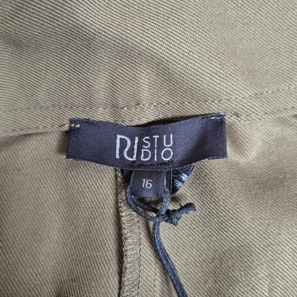 RIVER ISLAND STUDIO'S OLIVE GREEN TROUSERS, UK 16