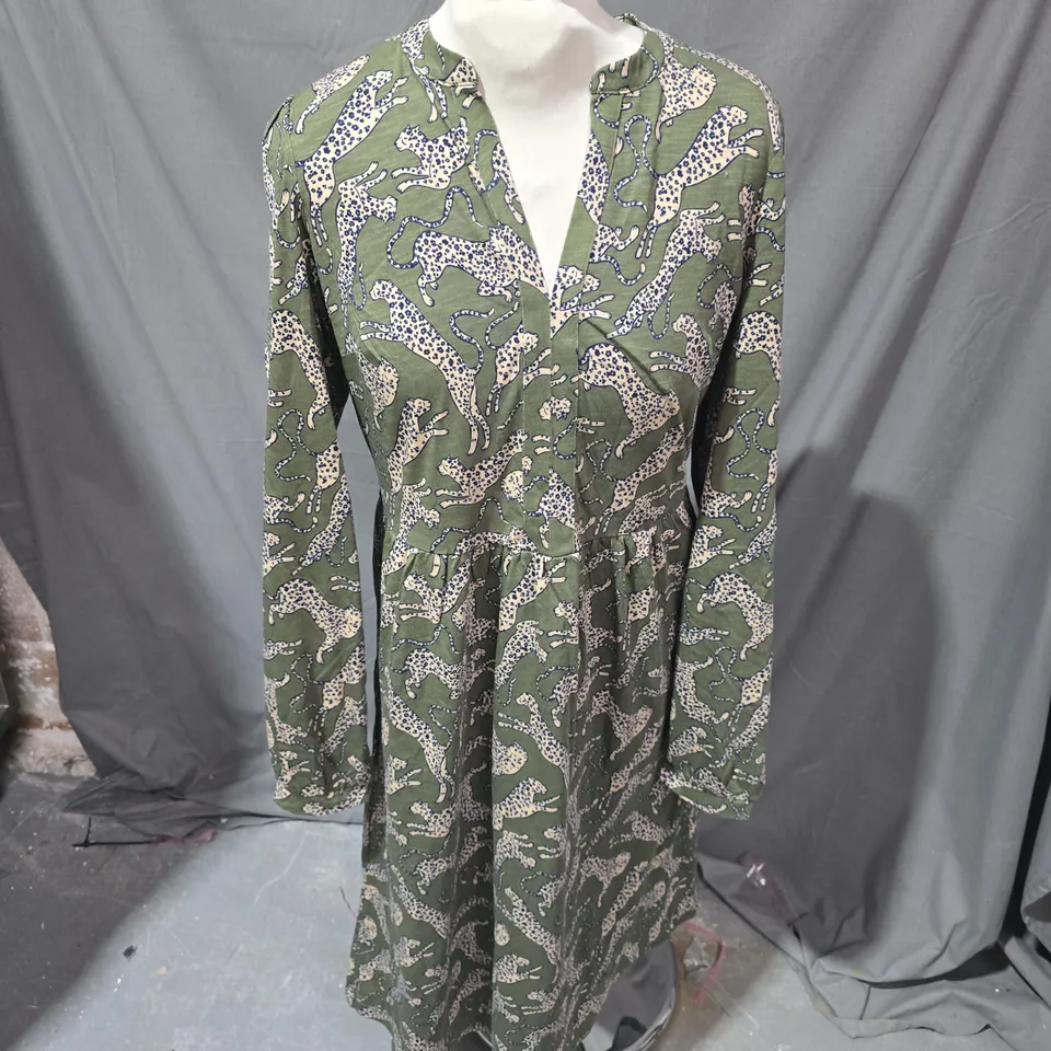 BODEN LEOPARD DESIGNS DRESS IN KHAKI - UK 12L