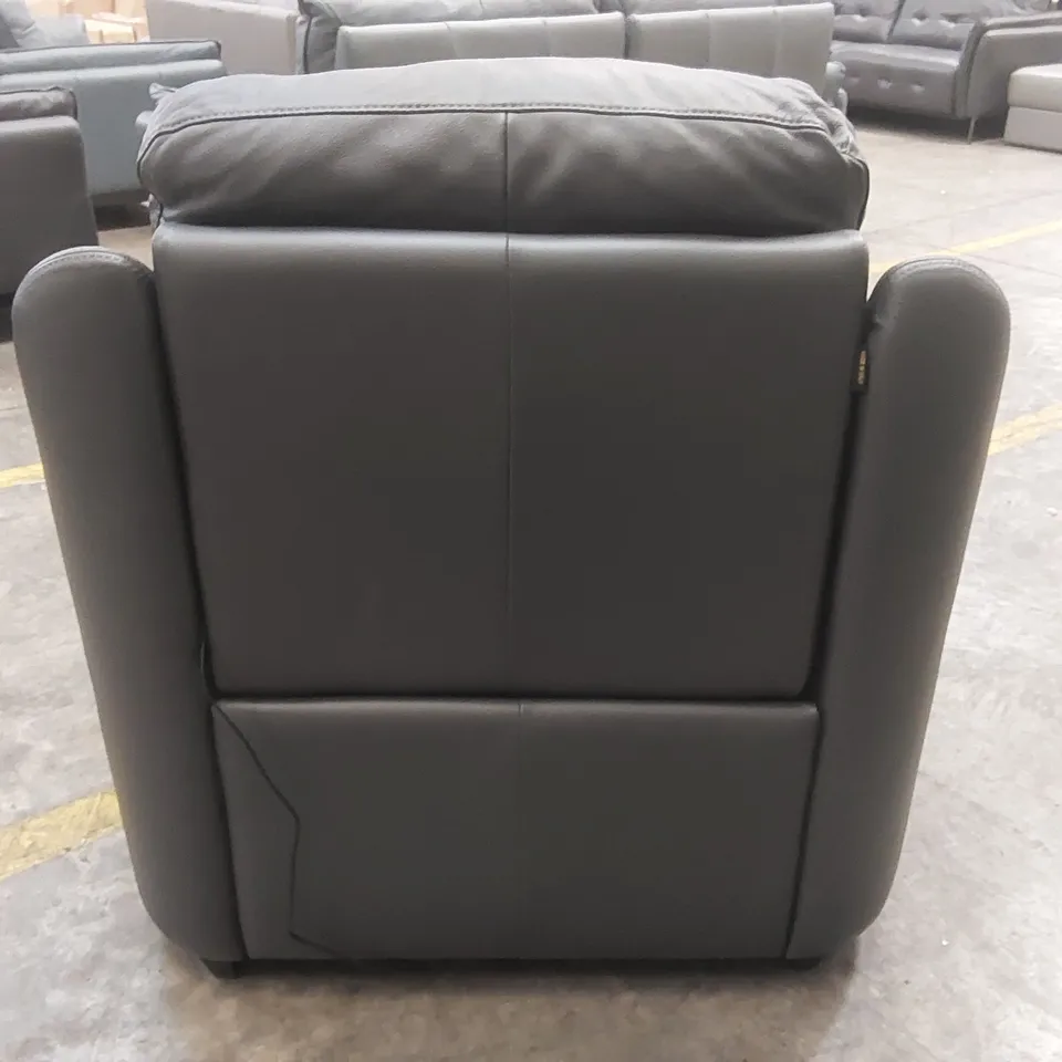 QUALITY DESIGNER ITALIAN MADE LEATHER ELECTRIC RECLINER ARMCHAIR - DARK GREY