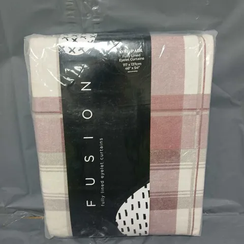 FUSION BALMORAL CHECK FULLY LINED EYELET CURTAINS - 46" X 54"