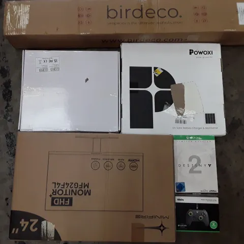 PALLET TO CONTAIN AN ASSORTMENT OF HOUSEHOLD ITEMS TO INCLUDE X BOX ONE GAMES, MONITORS, AND  SOLAR PANELS ECT 
