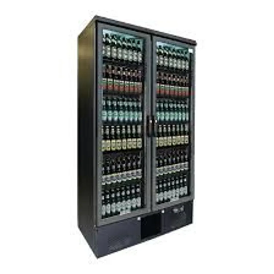 BRAND NEW WRAPPED GAMKO MAXIGLASS MG3/500G 468 LTR UPRIGHT DOUBLE HINGED GLASS DOOR BLACK BACK BAR BOTTLE COOLER