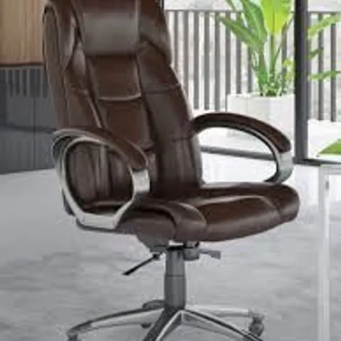 BOXED NORTHLAND LEATHER SOFT HIGH BACK EXECUTIVE CHAIR - BROWN (1 BOX)