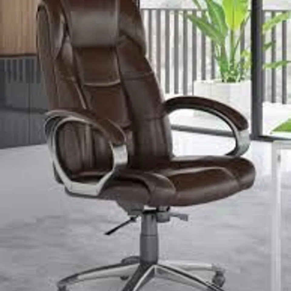 BOXED NORTHLAND LEATHER SOFT HIGH BACK EXECUTIVE CHAIR - BROWN (1 BOX)