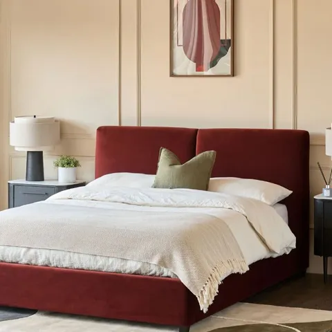 BOXED DANETTI LEONA SUPER KING OTTOMAN BED - TOFFEE RED SIGNATURE VELVET (3 BOXES)