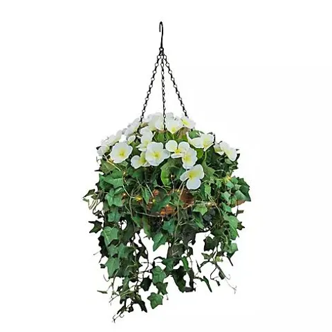 GARDEN REFLECTIONS PRE-LIT FAUX FLORAL &TRAILING IVY HANGING BASKET