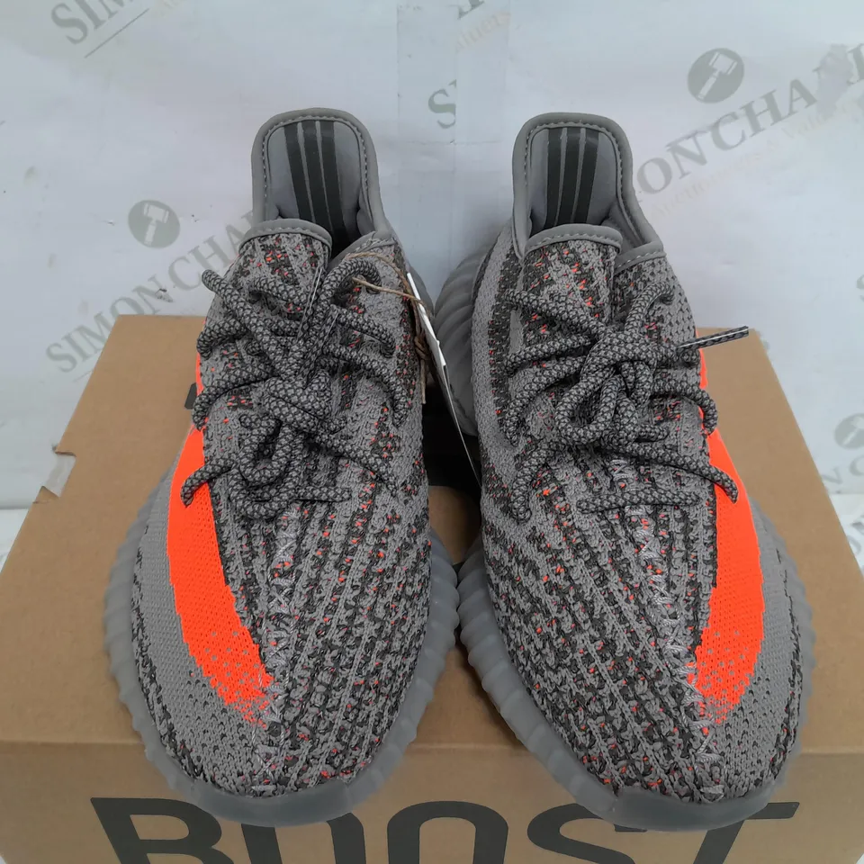BOXED PAIR OF ADIDAS YEEZY BOOST 350 UN GREY/ORANGE - UK 7
