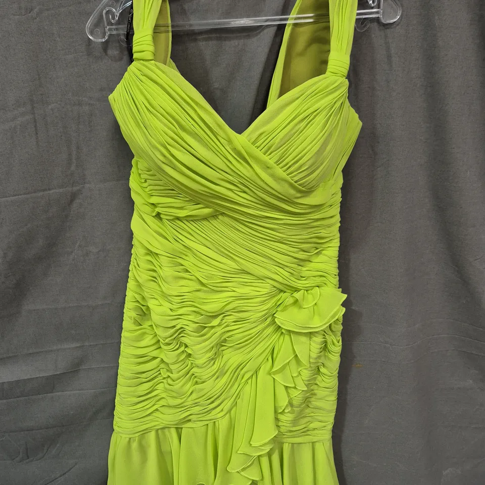 LIME GREEN RUCHED COCKTAIL DRESS – WOMEN'S SLEEVELESS - SIZE 14