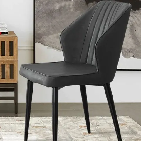 BOXED DANFORTH SET OF TWO GREY PU LEATHER DINING CHAIRS