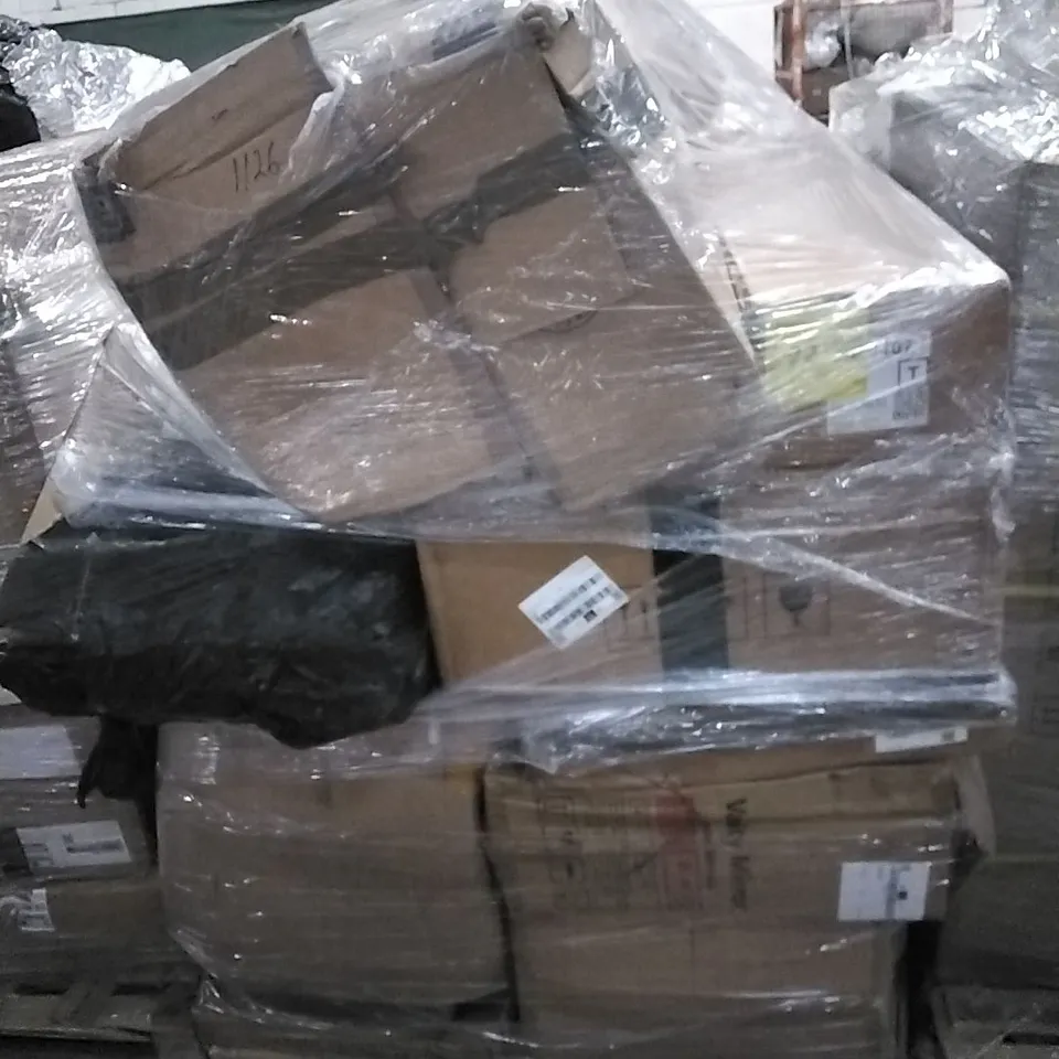 PALLET OF HOUSEHOLD ITEMS TO INCLUDE VANITY MIRROR, AIR PUMP, POND LAMP AND OTHER ASSORTED ITEMS...