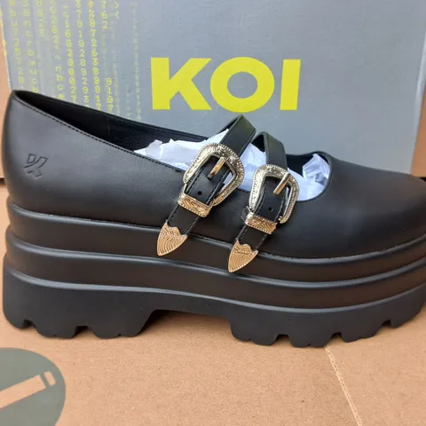 BRAND NEW BOXED KOI DAMONA TRIDENT ORNATE BUCKLE SHOES IN BLACK - UK 9