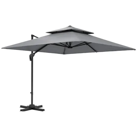 BOXED OUTSUNNY 3 X 3(M) CANTILEVER PARASOL WITH ALUMINIUM FRAME, CRANK AND TILT, 360-DEGREE ROTATION, DOUBLE TOP GARDEN UMBRELLA - LIGHT GREY (1 BOX)