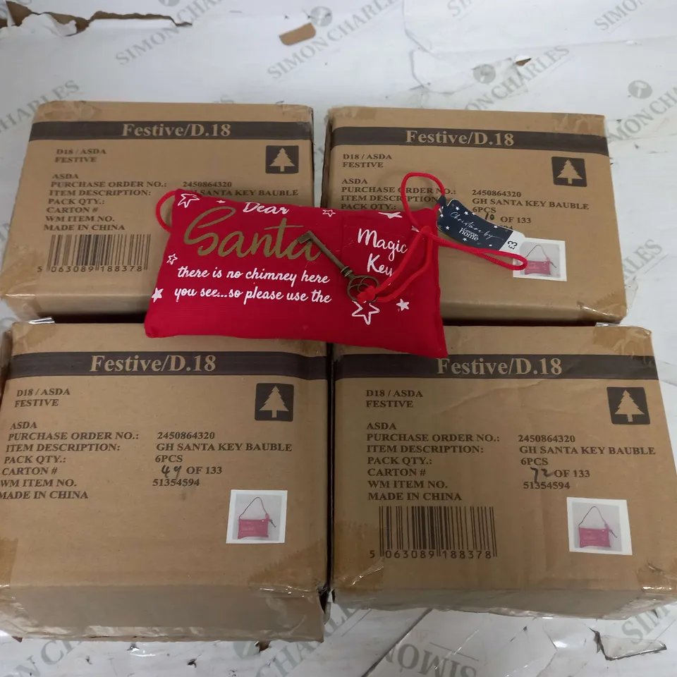 LOT OF 4 BRAND NEW 6-PACK BOXES OF SANTA KEY HANGING TREE DECORATIONS